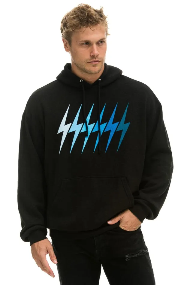 WomenMen Tops Aviator Nation BOLT GRADIENT RELAXED PULLOVER HOODIE 8211 BLACK BLUE WomenMen Tops Aviator Nation BOLT GRADIENT RELAXED PULLOVER HOODIE 8211 BLACK BLUE