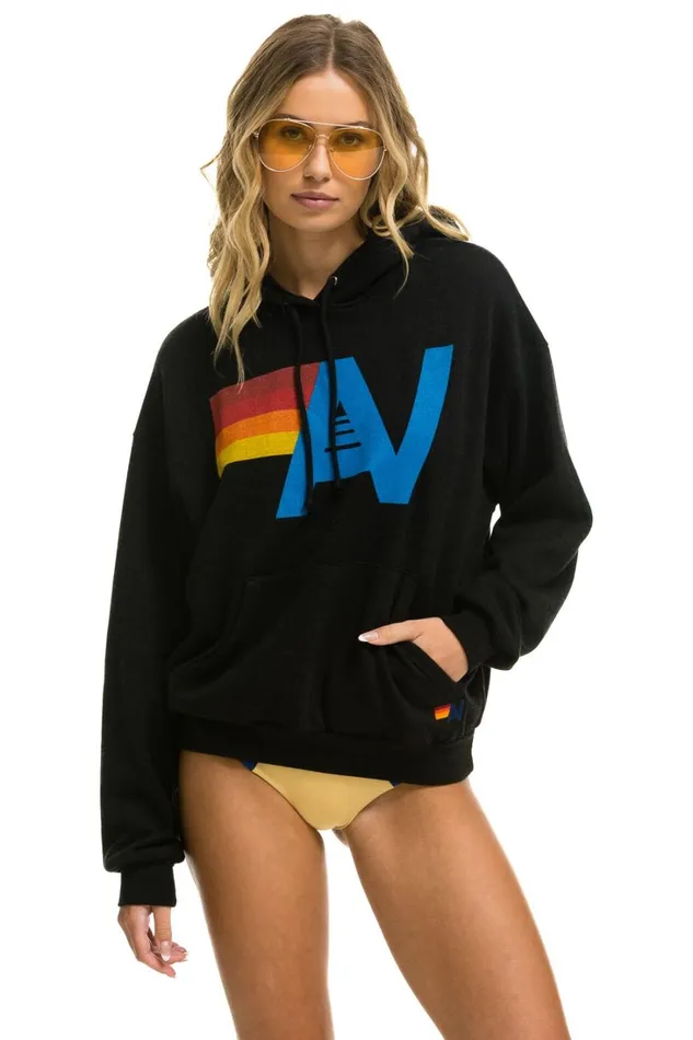 WomenMen Tops Aviator Nation LOGO PULLOVER RELAXED HOODIE 8211 BLACK