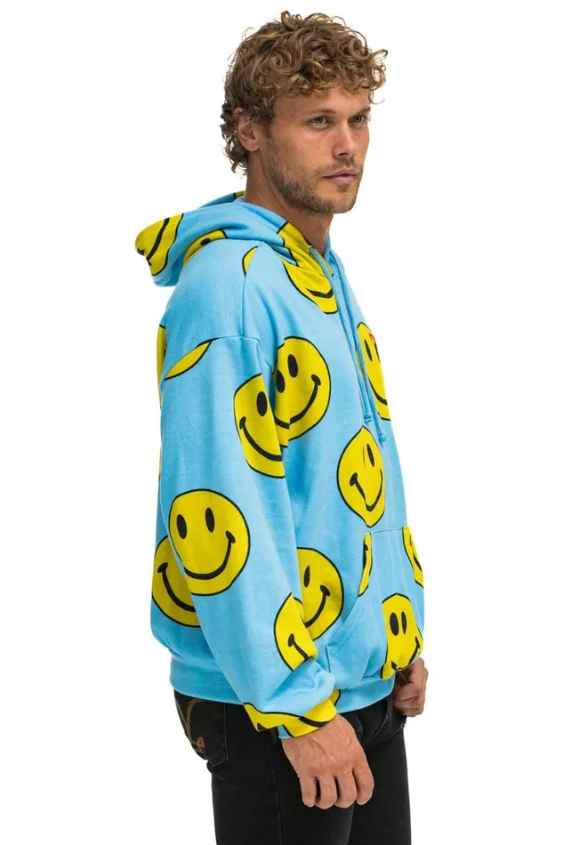 WomenMen Tops Aviator Nation SMILEY REPEAT RELAXED PULLOVER HOODIE 8211 SKY WomenMen Tops Aviator Nation SMILEY REPEAT RELAXED PULLOVER HOODIE 8211 SKY