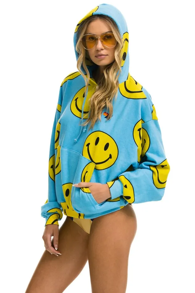 WomenMen Tops Aviator Nation SMILEY REPEAT RELAXED PULLOVER HOODIE 8211 SKY WomenMen Tops Aviator Nation SMILEY REPEAT RELAXED PULLOVER HOODIE 8211 SKY