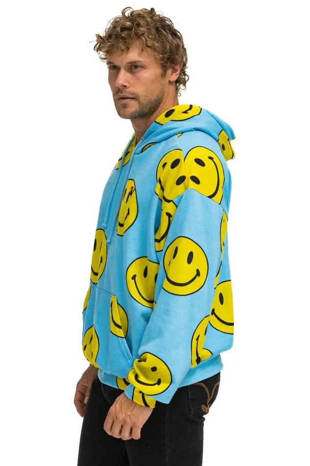 WomenMen Tops Aviator Nation SMILEY REPEAT RELAXED PULLOVER HOODIE 8211 SKY WomenMen Tops Aviator Nation SMILEY REPEAT RELAXED PULLOVER HOODIE 8211 SKY