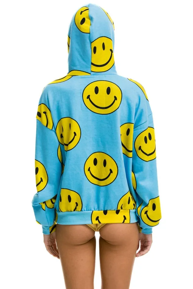 WomenMen Tops Aviator Nation SMILEY REPEAT RELAXED PULLOVER HOODIE 8211 SKY WomenMen Tops Aviator Nation SMILEY REPEAT RELAXED PULLOVER HOODIE 8211 SKY