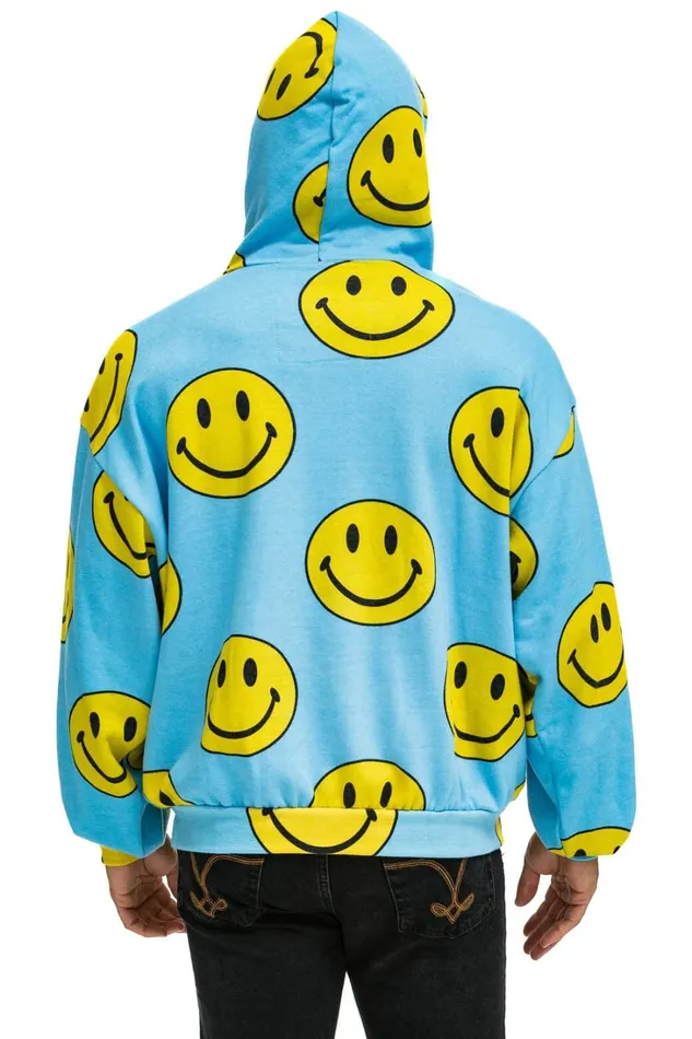 WomenMen Tops Aviator Nation SMILEY REPEAT RELAXED PULLOVER HOODIE 8211 SKY WomenMen Tops Aviator Nation SMILEY REPEAT RELAXED PULLOVER HOODIE 8211 SKY