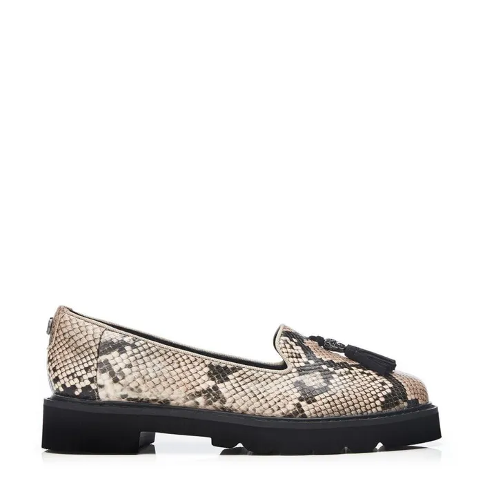 Women Moda In Pelle Brogues And Loafers Evelyn Natural Snake Print
