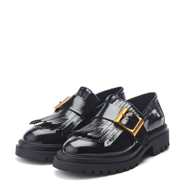 Women Moda In Pelle Brogues And Loafers Shoon Sh Arden Black Patent