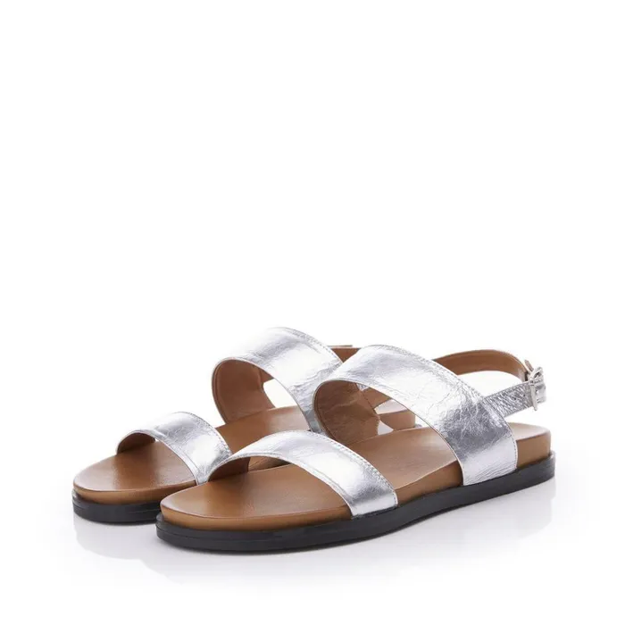 Women Moda In Pelle Flatform Sandals Bsoleful BJune Silver Leather