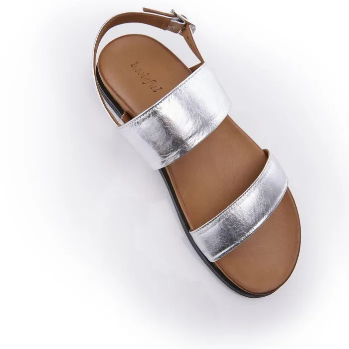 Women Moda In Pelle Flatform Sandals Bsoleful BJune Silver Leather