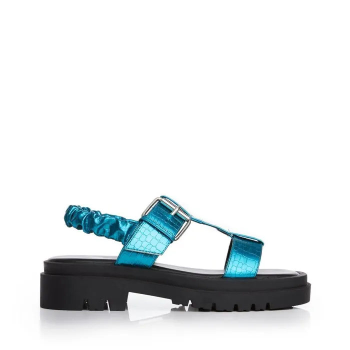 Women Moda In Pelle Flatform Sandals M By Moda Ofelia Aqua Blue Patent Mocc Croc
