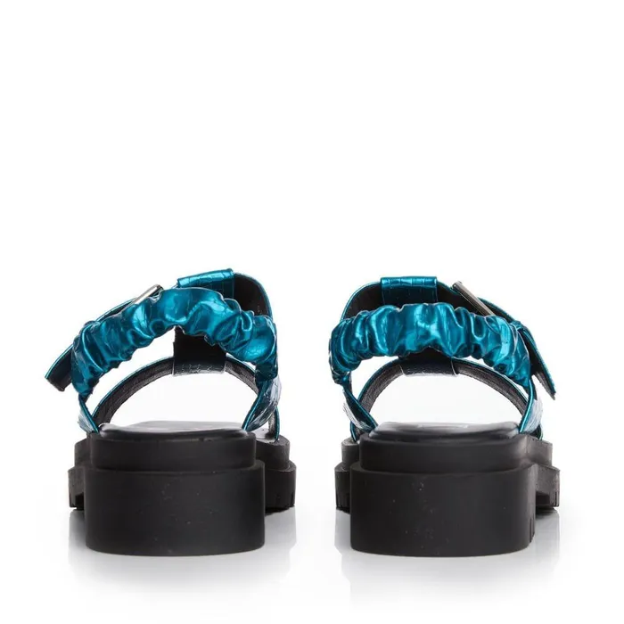 Women Moda In Pelle Flatform Sandals M By Moda Ofelia Aqua Blue Patent Mocc Croc