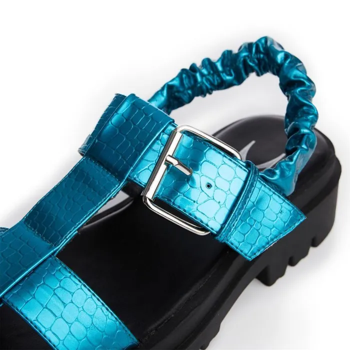 Women Moda In Pelle Flatform Sandals M By Moda Ofelia Aqua Blue Patent Mocc Croc