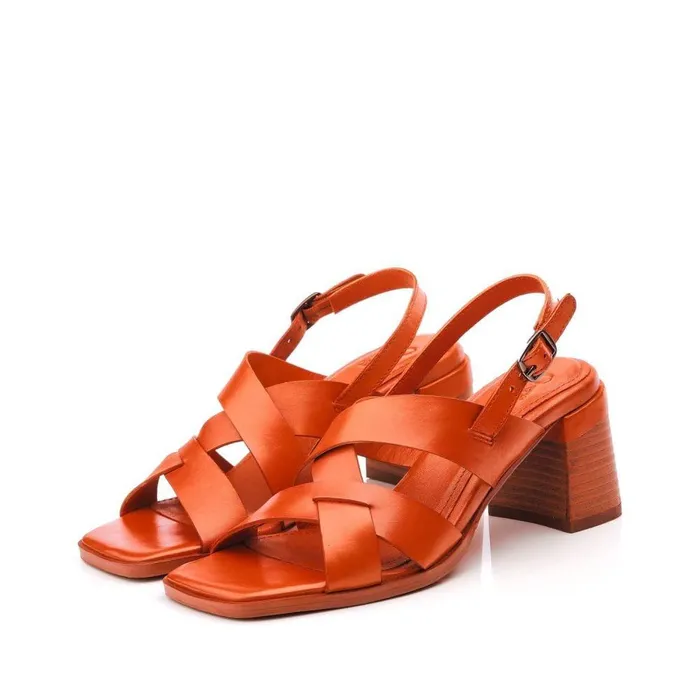 Women Moda In Pelle Heeled Sandals Leeana Orange Leather