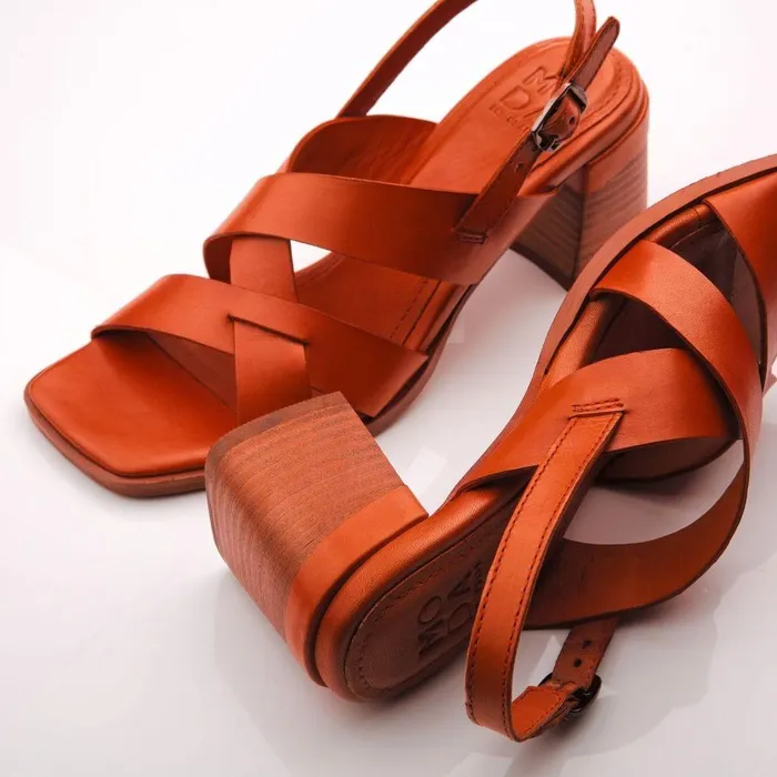 Women Moda In Pelle Heeled Sandals Leeana Orange Leather