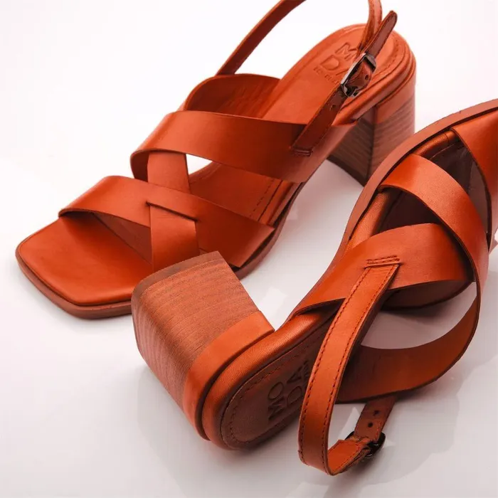 Women Moda In Pelle Heeled Sandals Leeana Orange Leather