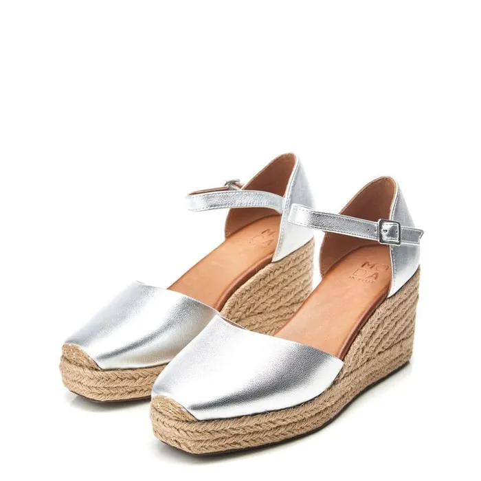 Women Moda In Pelle Mid Heel Shoes Gialla Silver Leather