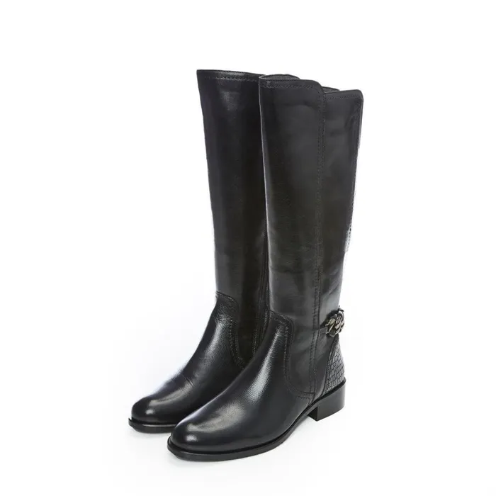 Women Moda In Pelle Riding And Flat Boots Whitley Black Leather