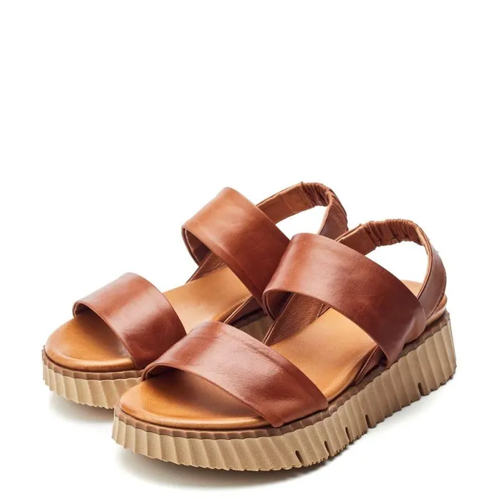 Women Moda In Pelle Wedge Sandals Shoon Sh Indiana Tan Leather