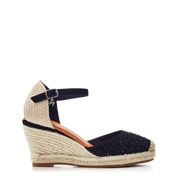 Women Moda In Pelle Wedge Sandals Willo Black Alcantara