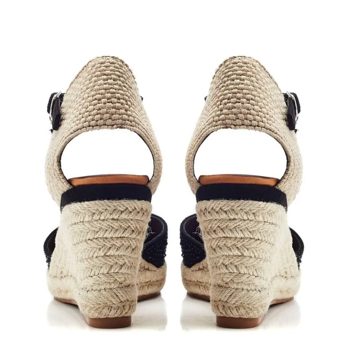 Women Moda In Pelle Wedge Sandals Willo Black Alcantara