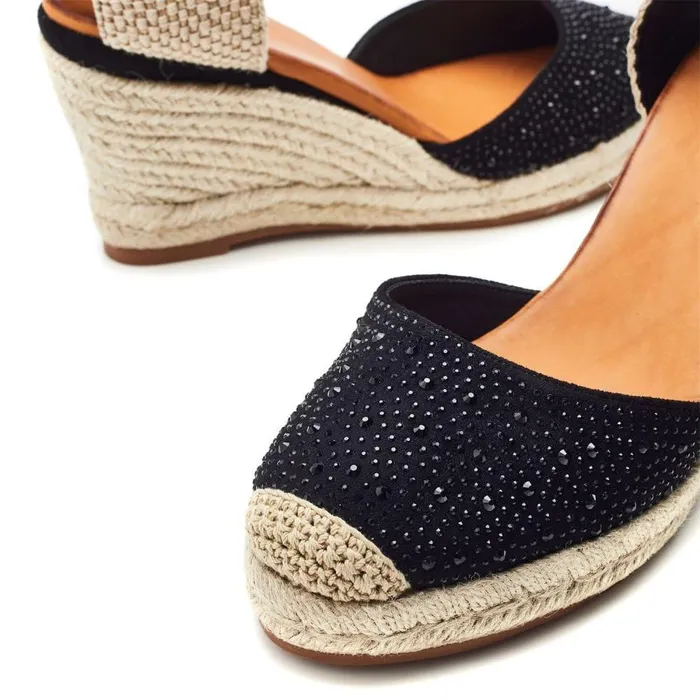 Women Moda In Pelle Wedge Sandals Willo Black Alcantara