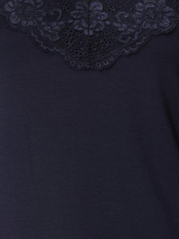 Women Modal Lace Vest Navy Jigsaw Shirts and Tops