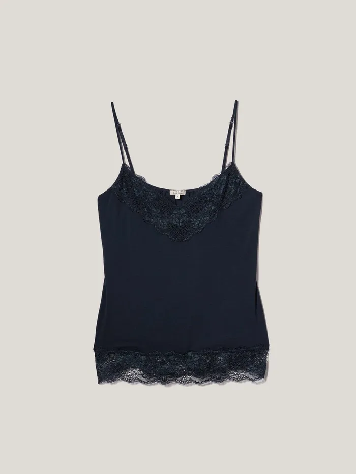 Women Modal Lace Vest Navy Jigsaw Shirts and Tops
