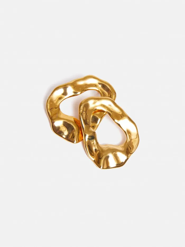 Women Molten Loop Stud Earring Gold Jigsaw Party