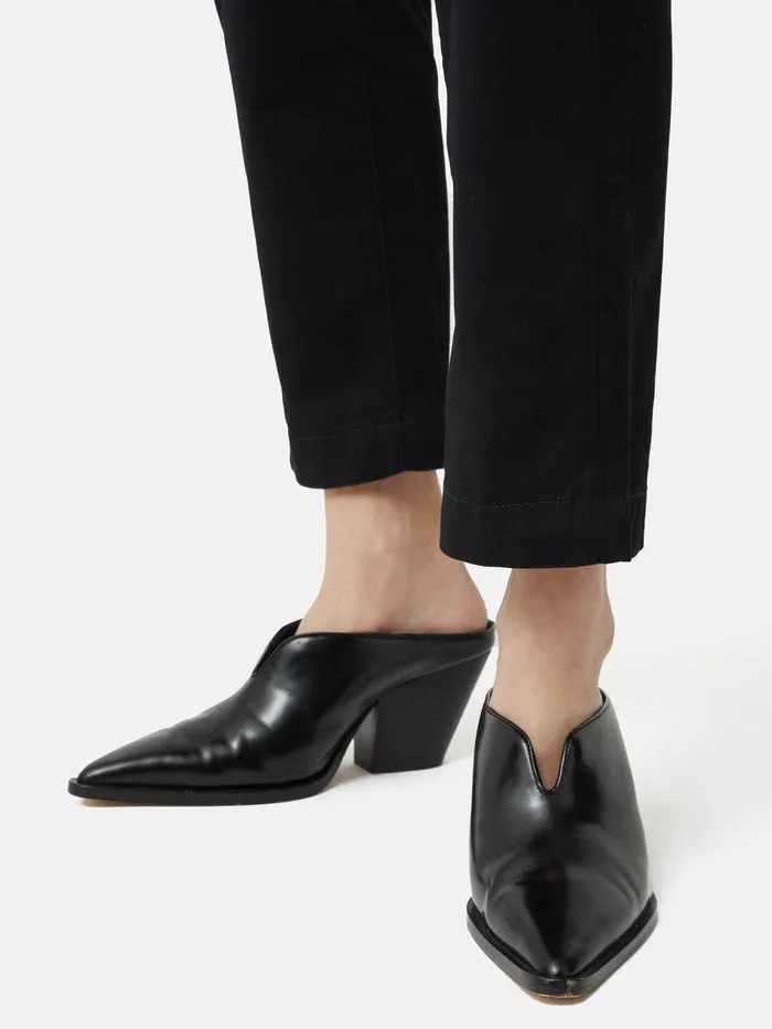 Women Oakley Heeled Mule Black Jigsaw Leather
