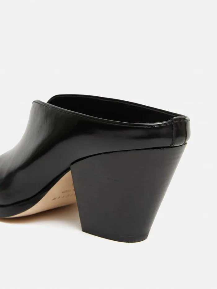 Women Oakley Heeled Mule Black Jigsaw Leather