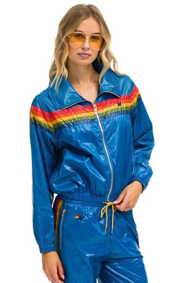 Women Outerwear Aviator Nation 5 STRIPE WINDBREAKER 8211 SNORKEL BLUE