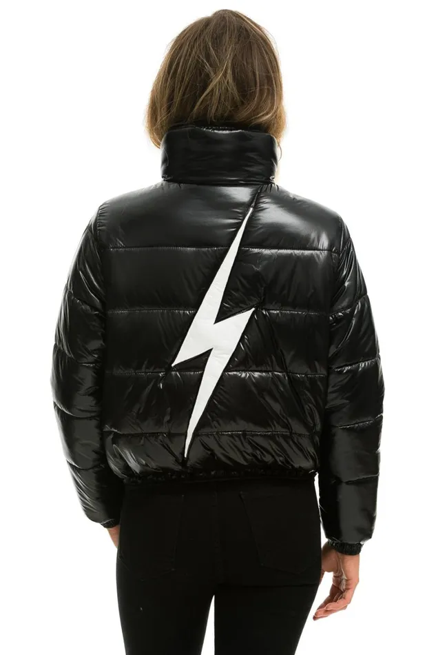 Women Outerwear Aviator Nation BOLT LUXE APRES PUFFER JACKET 8211 GLOSSY BLACK