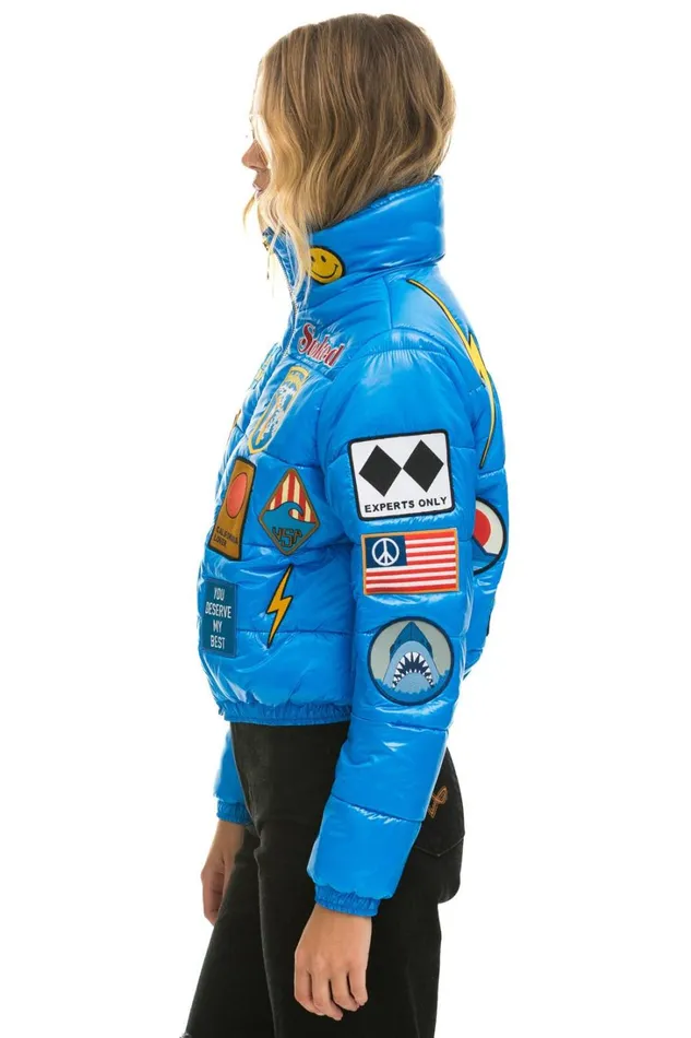 Women Outerwear Aviator Nation VINTAGE PATCH APRES PUFFER JACKET 8211 BLUE CINA GLOSSY Women Outerwear Aviator Nation VINTAGE PATCH APRES PUFFER JACKET 8211 BLUE CINA GLOSSY