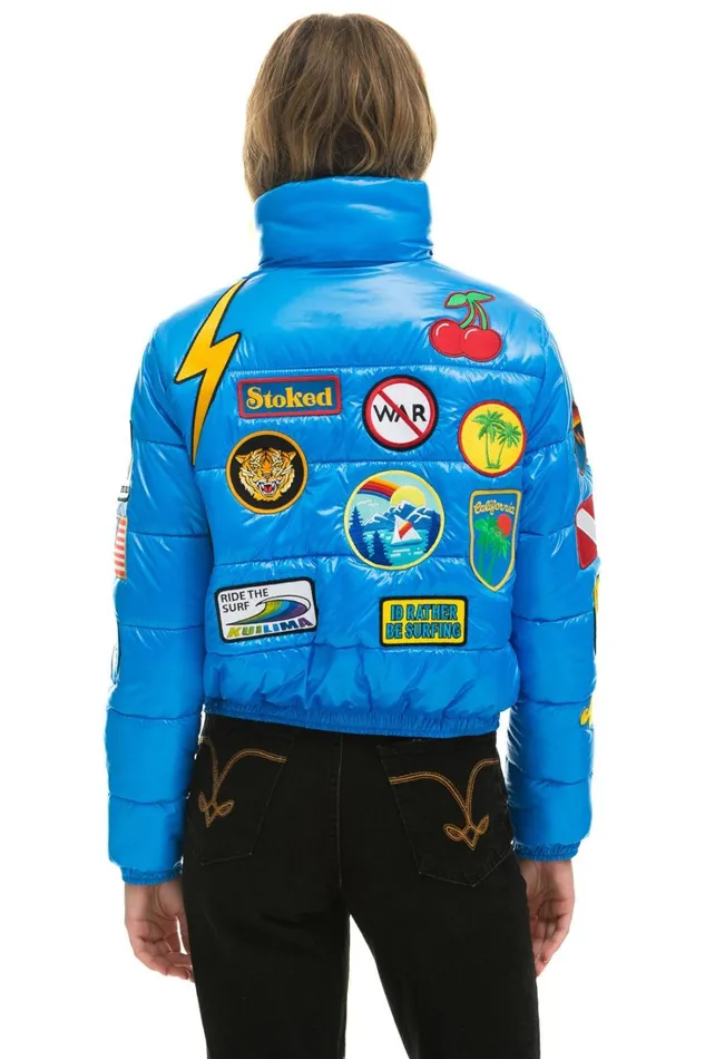 Women Outerwear Aviator Nation VINTAGE PATCH APRES PUFFER JACKET 8211 BLUE CINA GLOSSY Women Outerwear Aviator Nation VINTAGE PATCH APRES PUFFER JACKET 8211 BLUE CINA GLOSSY