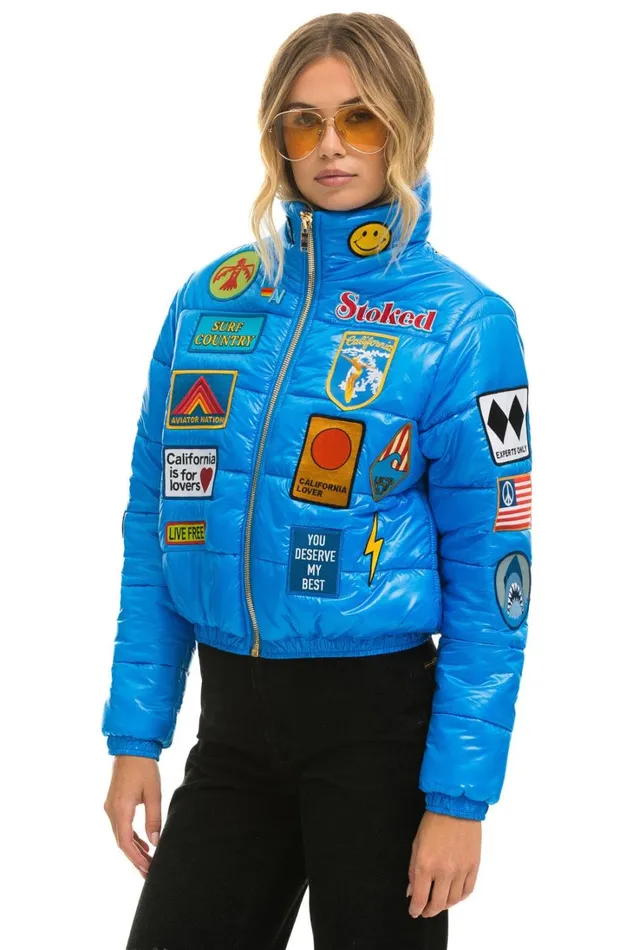 Women Outerwear Aviator Nation VINTAGE PATCH APRES PUFFER JACKET 8211 BLUE CINA GLOSSY Women Outerwear Aviator Nation VINTAGE PATCH APRES PUFFER JACKET 8211 BLUE CINA GLOSSY