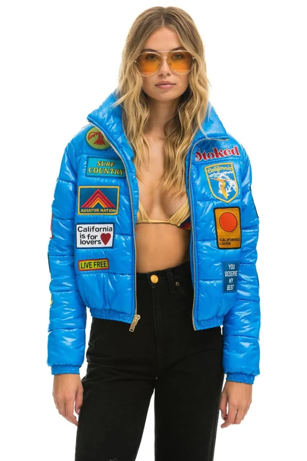 Women Outerwear Aviator Nation VINTAGE PATCH APRES PUFFER JACKET 8211 BLUE CINA GLOSSY Women Outerwear Aviator Nation VINTAGE PATCH APRES PUFFER JACKET 8211 BLUE CINA GLOSSY
