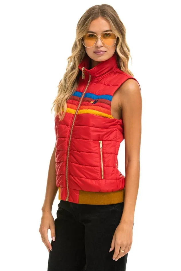 Women Outerwear Aviator Nation WOMEN039S 5 STRIPE VEST 8211 CHERRY Women Outerwear Aviator Nation WOMEN039S 5 STRIPE VEST 8211 CHERRY