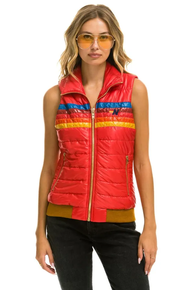 Women Outerwear Aviator Nation WOMEN039S 5 STRIPE VEST 8211 GLOSSY CHERRY