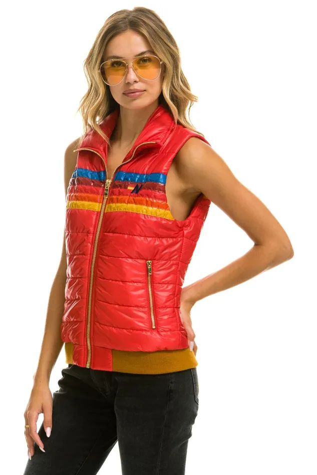 Women Outerwear Aviator Nation WOMEN039S 5 STRIPE VEST 8211 GLOSSY CHERRY
