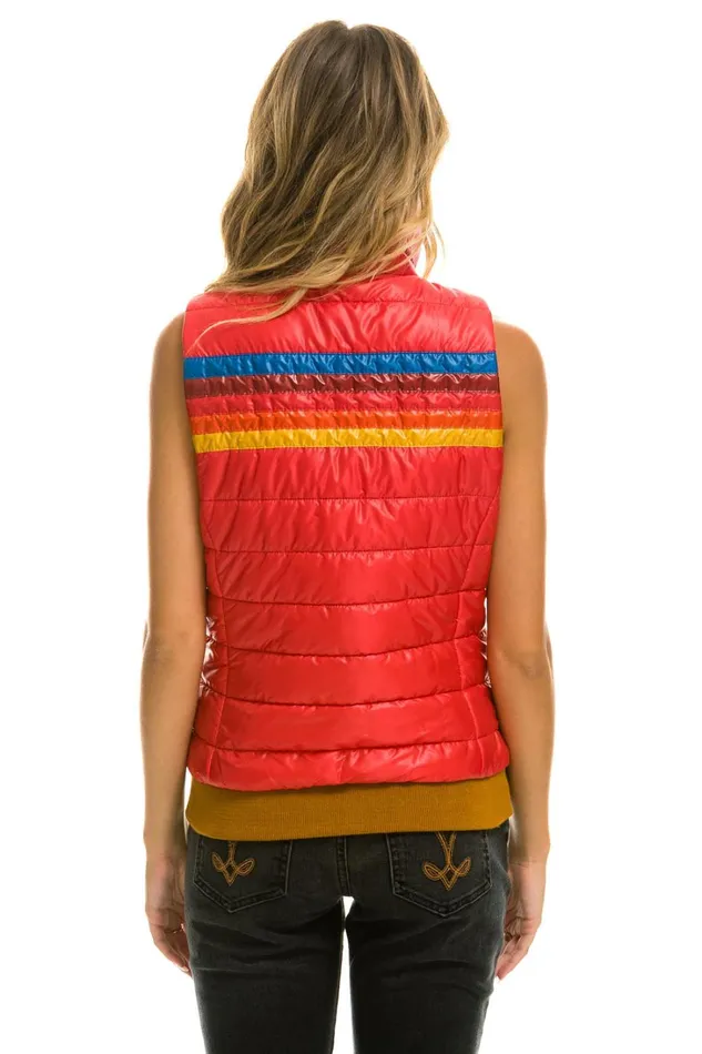 Women Outerwear Aviator Nation WOMEN039S 5 STRIPE VEST 8211 GLOSSY CHERRY