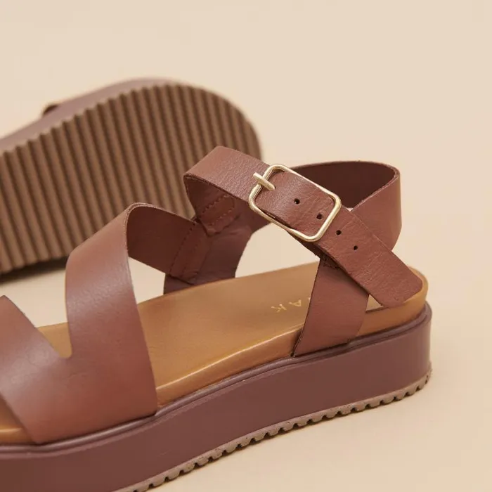 Women Platform Sandals With Straps Brown JONAK Sandals