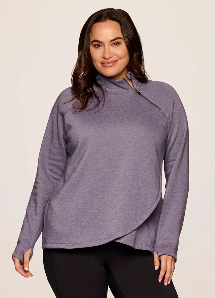 Women Plus Prime Ready To Roll Fleece Zip Mock Neck Pullover Grape RBX Active Sweatshirts