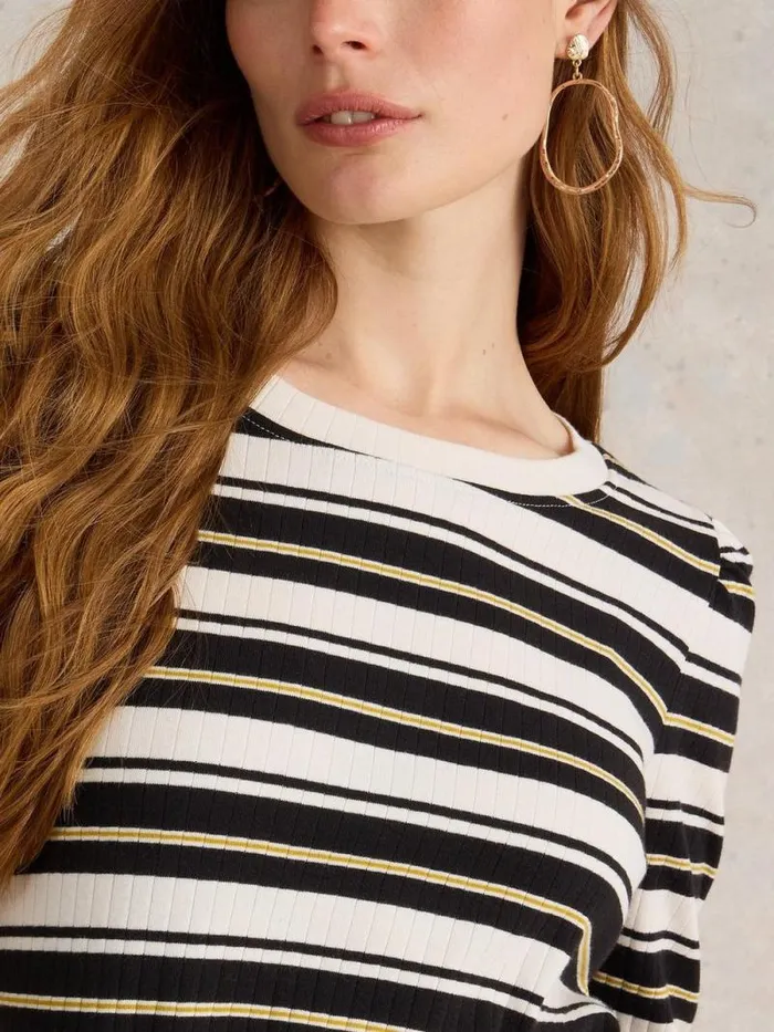 Women PUFF SLEEVE CREW NECK TEE Black Multi White Stuff Tops and Tees Women PUFF SLEEVE CREW NECK TEE Black Multi White Stuff Tops and Tees