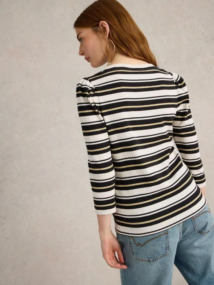 Women PUFF SLEEVE CREW NECK TEE Black Multi White Stuff Tops and Tees Women PUFF SLEEVE CREW NECK TEE Black Multi White Stuff Tops and Tees