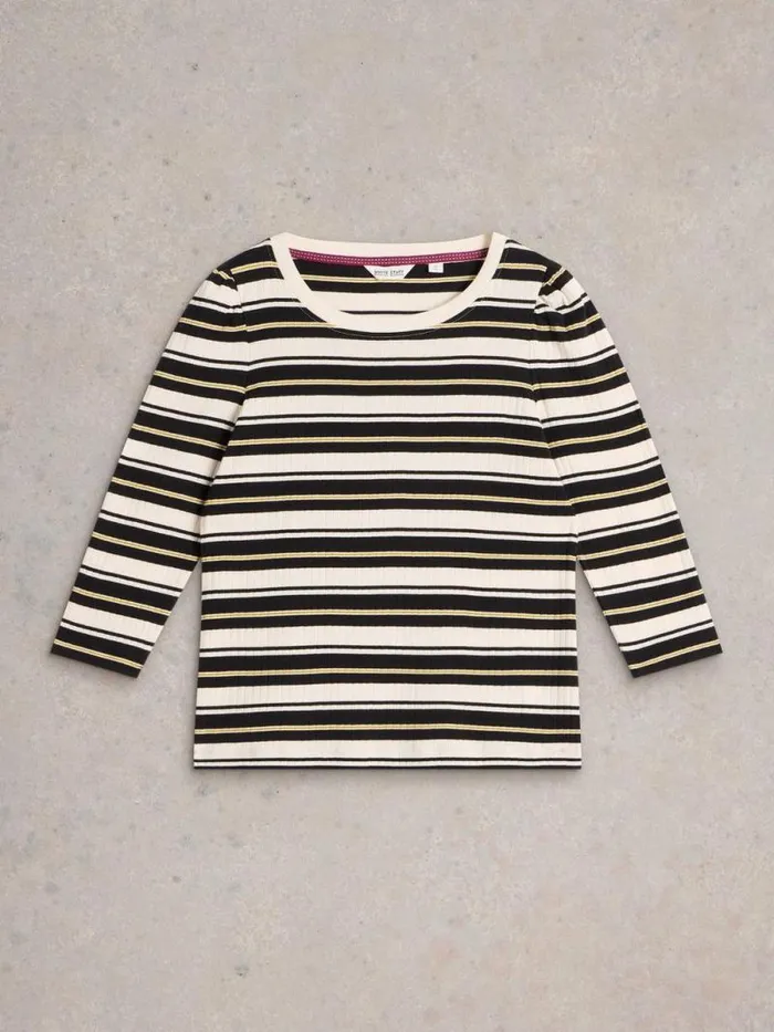 Women PUFF SLEEVE CREW NECK TEE Black Multi White Stuff Tops and Tees Women PUFF SLEEVE CREW NECK TEE Black Multi White Stuff Tops and Tees