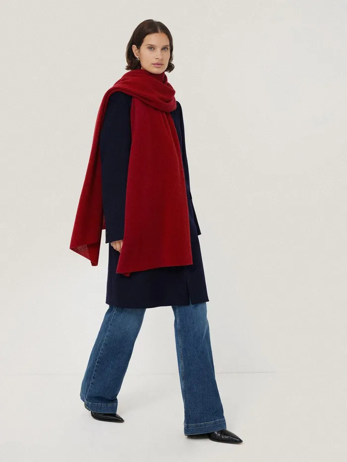 Women Pure Cashmere Blanket Scarf Red Jigsaw Knitwear and Cashmere