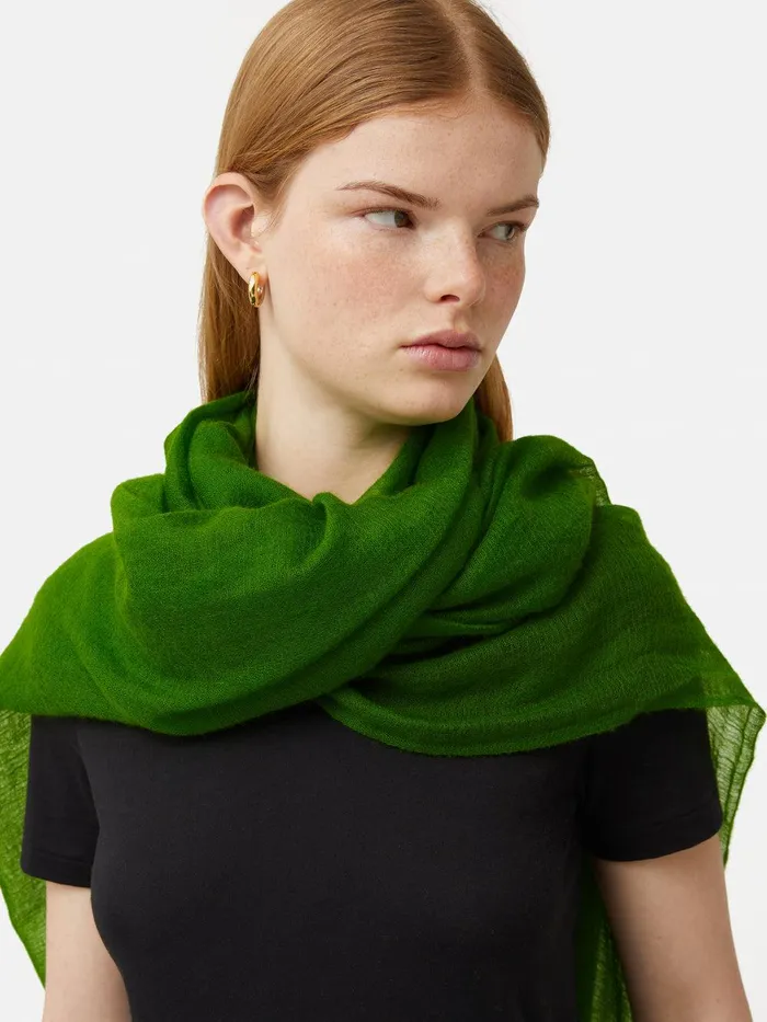 Women Pure Cashmere Gauze Scarf Green Jigsaw Ponchos and Scarves
