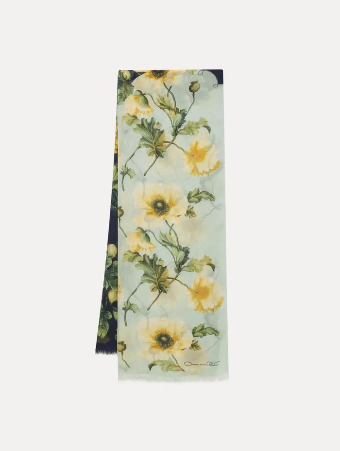 Women Scarves Oscar De La Renta Poppies and Grapes Modal Cashmere Scarf Sage Yellow