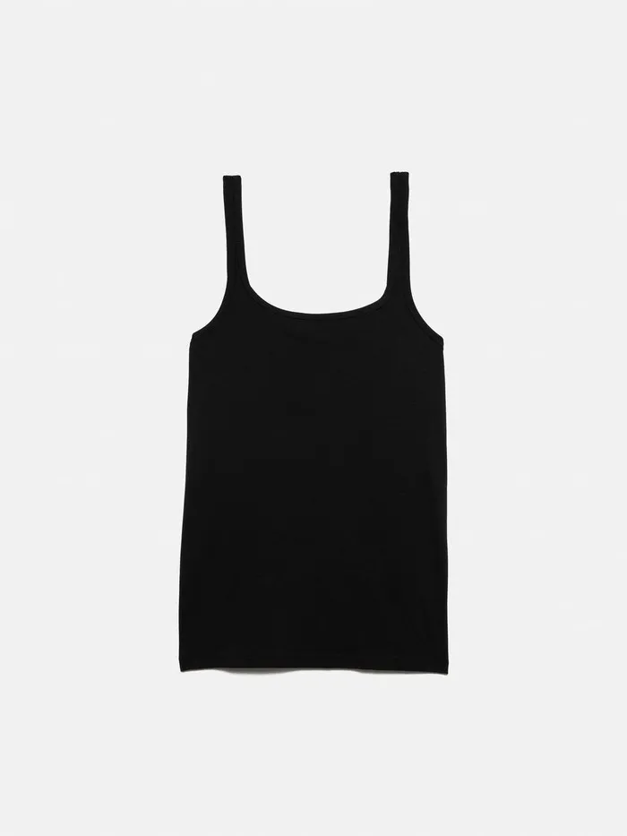 Women Square Neck Layering Tank Black Jigsaw Shirts and Tops