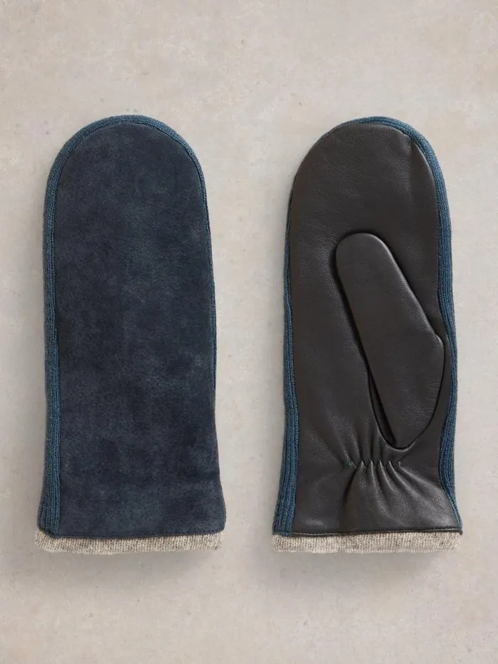Women Suede Knitted Mitten Dark Navy White Stuff Hats and Gloves Women Suede Knitted Mitten Dark Navy White Stuff Hats and Gloves