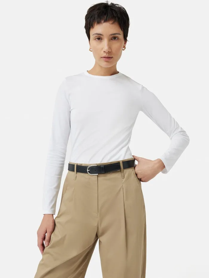 Women Supima Cotton Long Sleeve Tee White Jigsaw Shirts and Tops