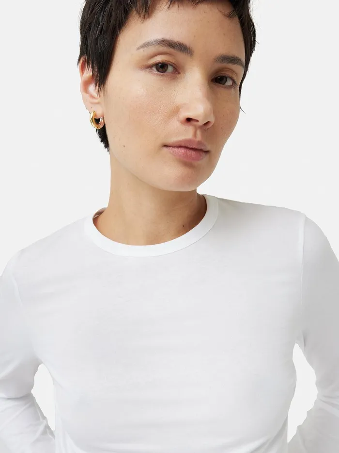 Women Supima Cotton Long Sleeve Tee White Jigsaw Shirts and Tops